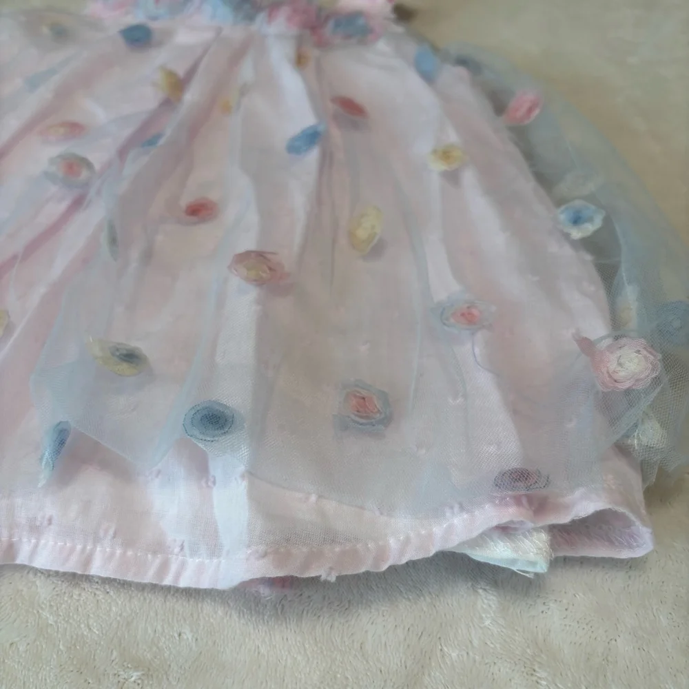 Rare Editions Dress 12M Pink Floral tulle overlay baby girl